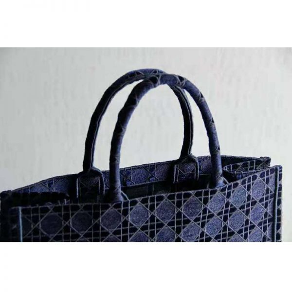 Dior Women Dior Book Tote Blue Cannage Embroidered Velvet (8)