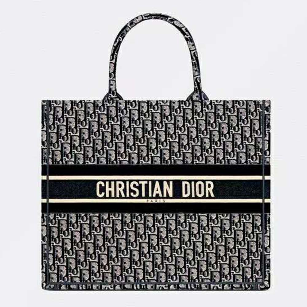 Dior Women Dior Book Tote Blue Dior Oblique Embroidery - LULUX