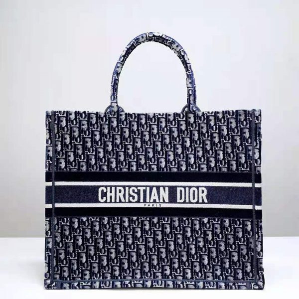 Dior Women Dior Book Tote Blue Dior Oblique Embroidery (2)