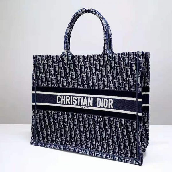 Dior Women Dior Book Tote Blue Dior Oblique Embroidery (3)