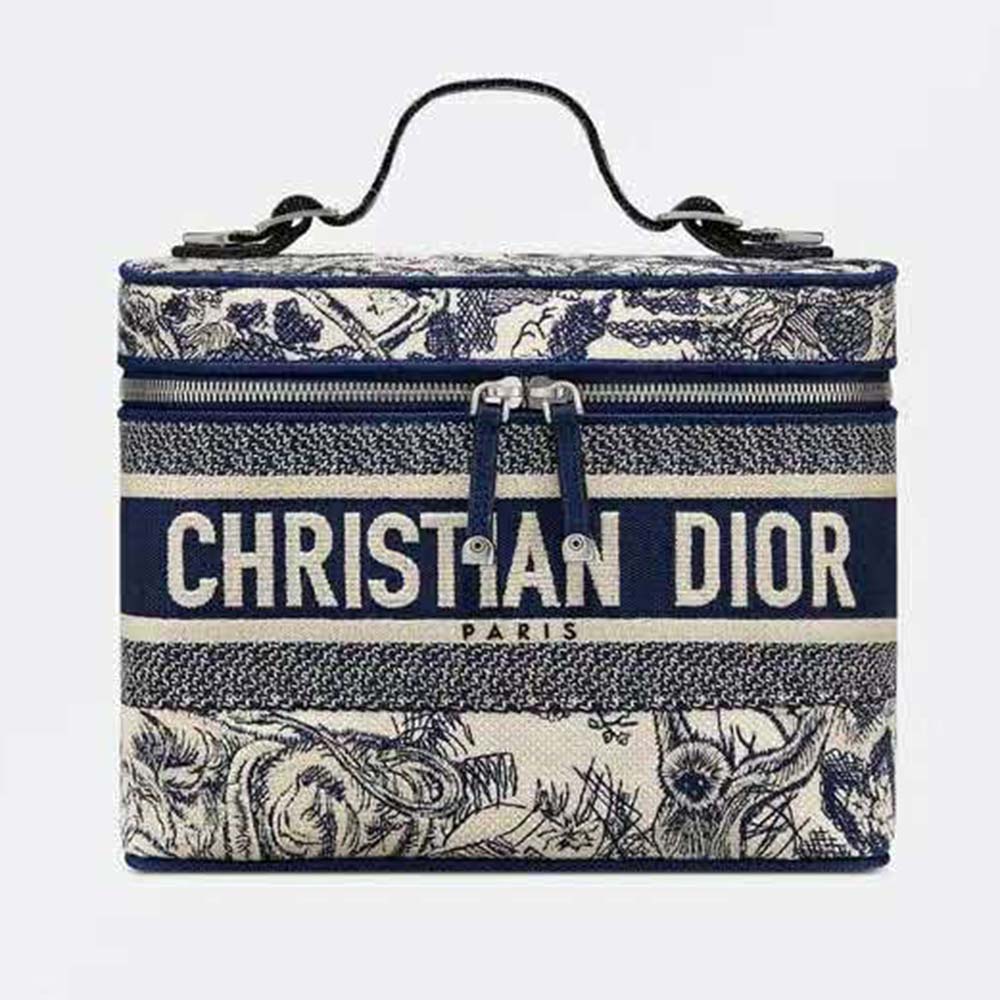 CHRISTIAN DIOR DiorTravel Oblique Embroidery Vanity Case Blue