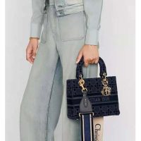 Dior Women Medium Lady D-Lite Bag Blue Cannage Embroidered Velvet