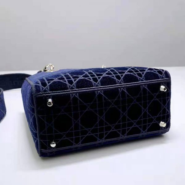 Dior Women Medium Lady D-Lite Bag Blue Cannage Embroidered Velvet (10)