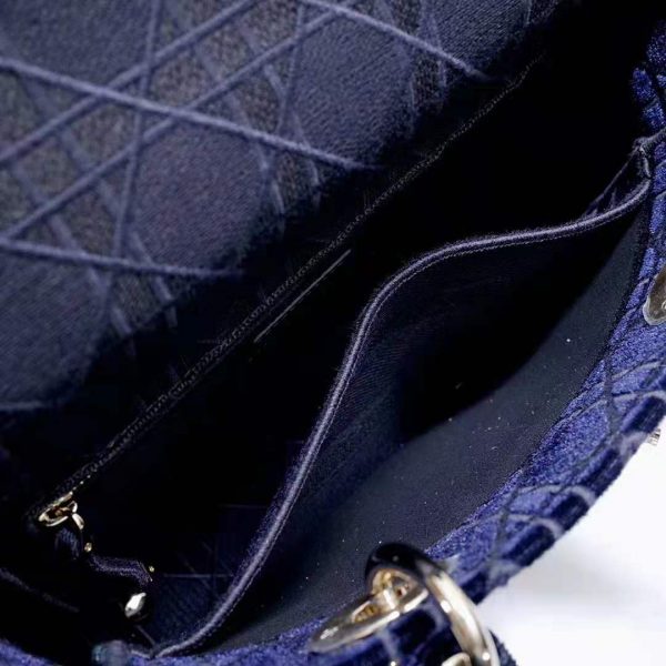 Dior Women Medium Lady D-Lite Bag Blue Cannage Embroidered Velvet (12)