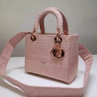 Dior Women Medium Lady D-Lite Bag Bois De Rose Cannage Embroidery