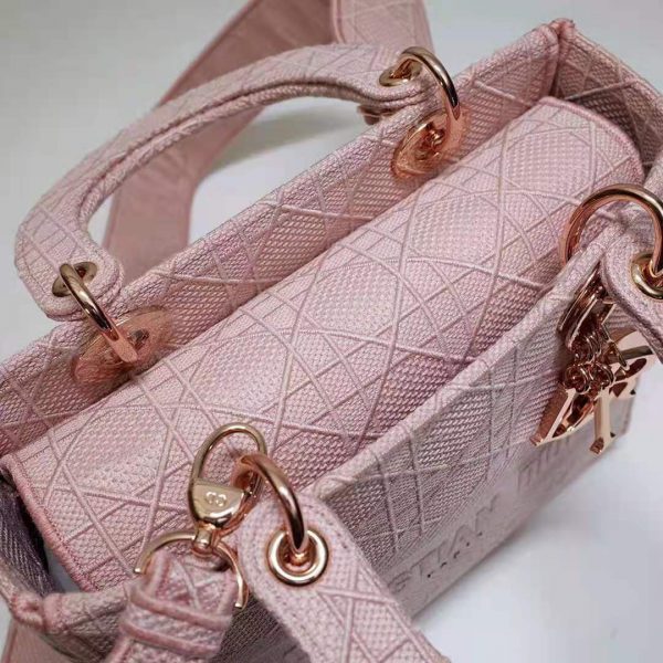Dior Women Medium Lady D-Lite Bag Bois De Rose Cannage Embroidery (16)