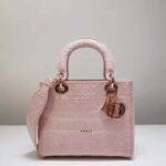 Dior Women Medium Lady D-Lite Bag Bois De Rose Cannage Embroidery - Image 4