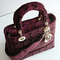 Dior Women Medium Lady D-Lite Bag Burgundy Cannage Embroidered Velvet