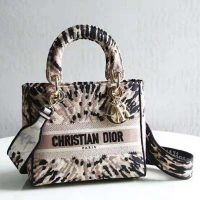 Dior Women Medium Lady D-Lite Bag Multicolor Tie & Dior Embroidery