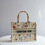 Dior Women Small Book Tote Beige Multicolor Hibiscus Metallic Thread Embroidery - Image 7