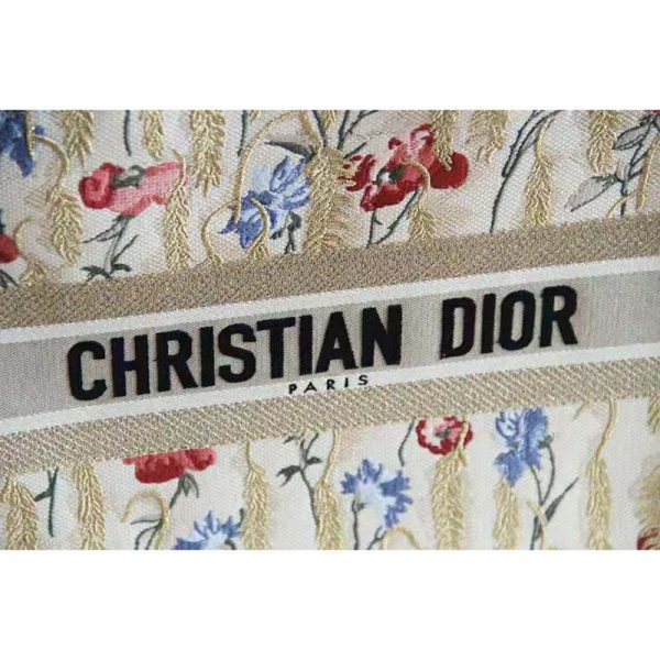 Dior Women Small Book Tote Beige Multicolor Hibiscus Metallic Thread Embroidery (13)