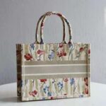 Dior Women Small Book Tote Beige Multicolor Hibiscus Metallic Thread Embroidery - Image 4