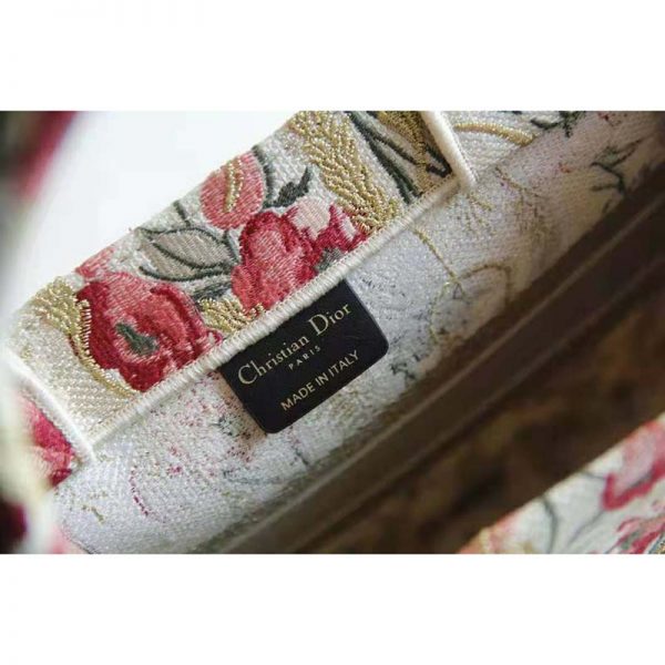 Dior Women Small Book Tote Beige Multicolor Hibiscus Metallic Thread Embroidery (3)