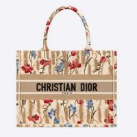 Dior Women Small Book Tote Beige Multicolor Hibiscus Metallic Thread Embroidery