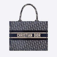 Dior Women Small Dior Book Tote Blue Dior Oblique Embroidered Velvet