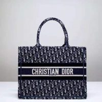 Dior Women Small Dior Book Tote Blue Dior Oblique Embroidered Velvet