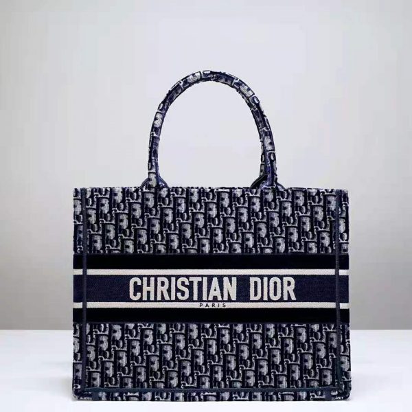 Dior Women Small Dior Book Tote Blue Dior Oblique Embroidered Velvet (4)