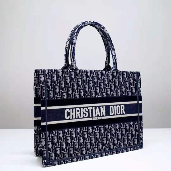 Dior Women Small Dior Book Tote Blue Dior Oblique Embroidered Velvet (5)