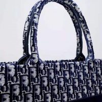 Dior Women Small Dior Book Tote Blue Dior Oblique Embroidered Velvet