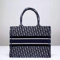 Dior Women Small Dior Book Tote Blue Dior Oblique Embroidered Velvet