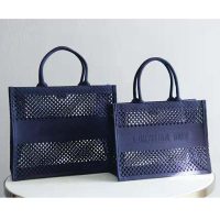 Dior Women Small Dior Book Tote Blue Mesh Embroidery