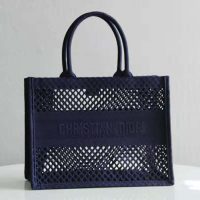 Dior Women Small Dior Book Tote Blue Mesh Embroidery