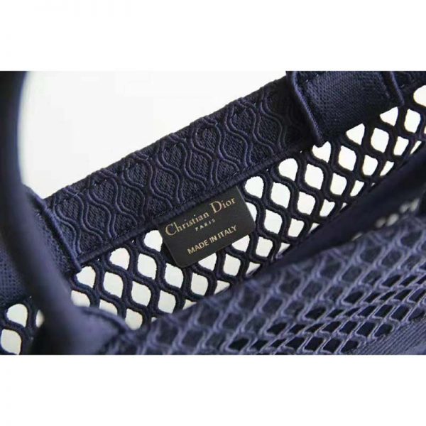 Dior Women Small Dior Book Tote Blue Mesh Embroidery (8)