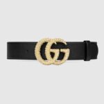 Ceinture unisexe Gucci GG avec boucle double G texturée en cuir noir, largeur 4 cm