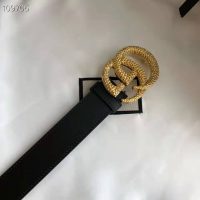 Gucci GG Unisex Belt with Textured Double G Buckle Black Leather 4 cm Width