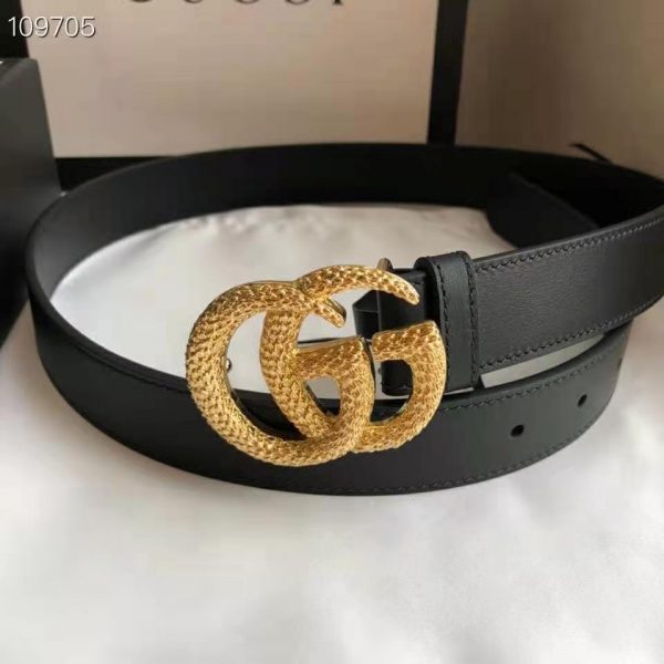 Gucci GG Unisex Belt with Textured Double G Buckle Black Leather 4 cm Width (4)