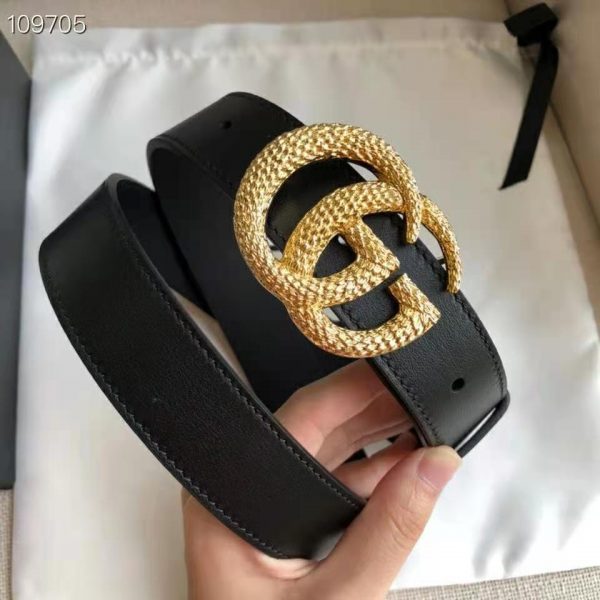Gucci GG Unisex Belt with Textured Double G Buckle Black Leather 4 cm Width (5)