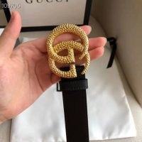 Gucci GG Unisex Belt with Textured Double G Buckle Black Leather 4 cm Width