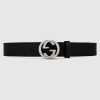 Gucci GG Unisex Black Leather Belt with Interlocking G Buckle 4 cm Width