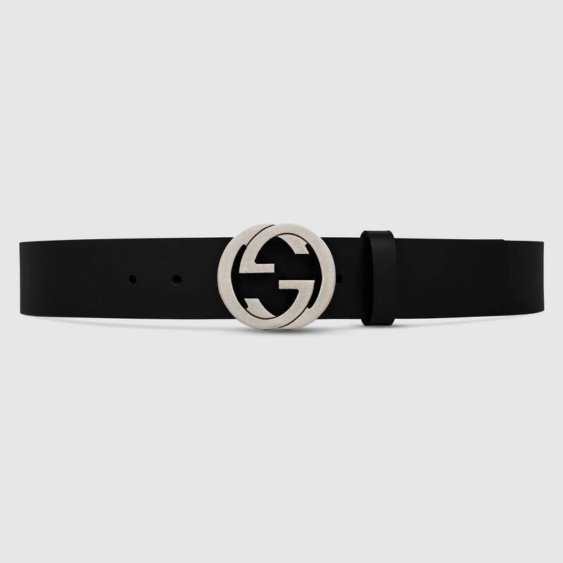 Gucci GG Unisex Black Leather Belt with Interlocking G Buckle 4 cm ...