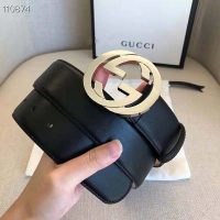 Gucci GG Unisex Black Leather Belt with Interlocking G Buckle 4 cm Width