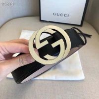 Gucci GG Unisex Black Leather Belt with Interlocking G Buckle 4 cm Width