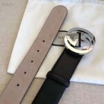 Gucci GG Unisex Black Leather Belt with Interlocking G Buckle 4 cm Width - Imagen 7