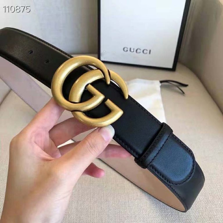 Gucci GG Unisex GG Marmont Leather Belt with Shiny Buckle Black 4 cm ...