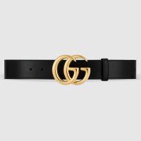 Gucci GG Unisex GG Marmont Leather Belt with Shiny Buckle Black 4 cm Width