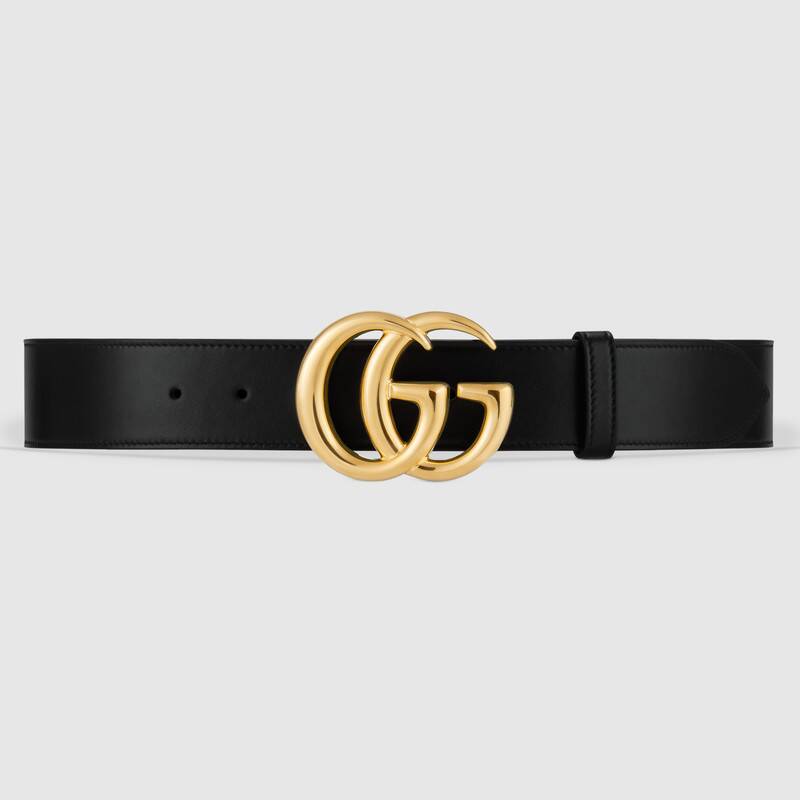 Gucci GG Unisex GG Marmont Leather Belt with Shiny Buckle Black 4 cm