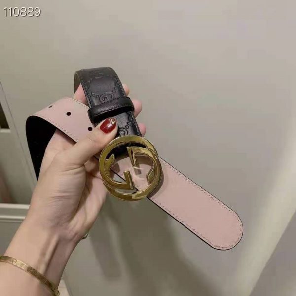Gucci GG Unisex Gucci Signature Leather Belt Interlocking G Buckle 4 cm Width (4)