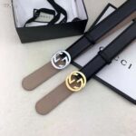 Gucci GG Unisex Leather Belt with Interlocking G Buckle 4 cm Width – Image 6