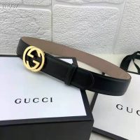 Gucci GG Unisex Leather Belt with Interlocking G Buckle 4 cm Width (1)