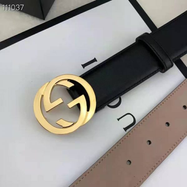 Gucci GG Unisex Leather Belt with Interlocking G Buckle 4 cm Width (8)
