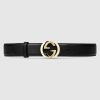 Gucci GG Unisex Leather Belt with Interlocking G Buckle Black 4 cm Width
