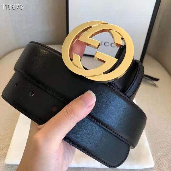 Gucci GG Unisex Leather Belt with Interlocking G Buckle Black 4 cm Width (2)