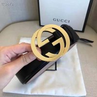 Gucci GG Unisex Leather Belt with Interlocking G Buckle Black 4 cm Width