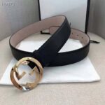 Gucci GG Unisex Leather Belt with Interlocking G Buckle Black 4 cm Width - Image 3