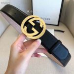 Gucci GG Unisex Leather Belt with Interlocking G Buckle Black 4 cm Width - Image 4