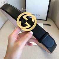 Gucci GG Unisex Leather Belt with Interlocking G Buckle Black 4 cm Width